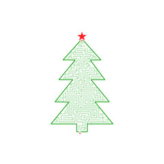 New year tree labyrinth pattern vector with path to exit