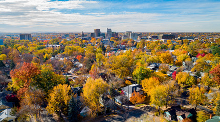 Skyline of Boise Idaho with city in full autumn bloom