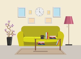 Living room home big set vector illustration modern flat