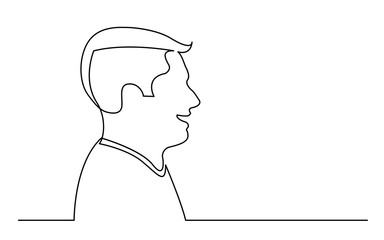 continuous line drawing of isolated on white background profile portrait of man with short hair