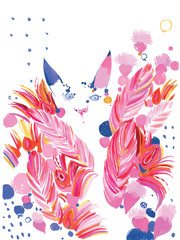 Cartoon cat in flowers 