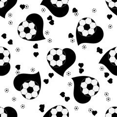 Football hearts seamless pattern on white background