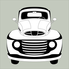 old vintage car ,vector illustration ,lining draw  ,front 