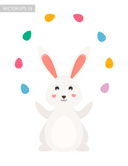 Easter rabbit with eggs, vector illustration.