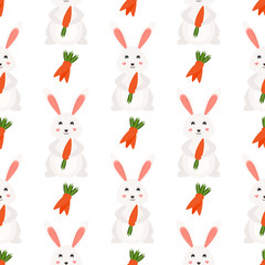 Bunnies with carrots seamless pattern, vector illustration.