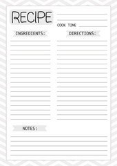 Recipe template, page for planner, cook book. Vector illustration.