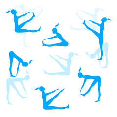 Sport women silhouettes. Vector blue color images collection.