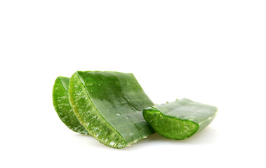 Close-Up Of Aloe Vera Slice On White Background