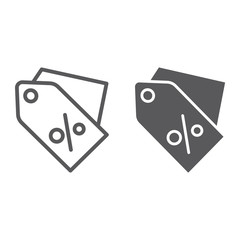 Discount line and glyph icon, label and coupon, price tag sign, vector graphics, a linear pattern on a white background.