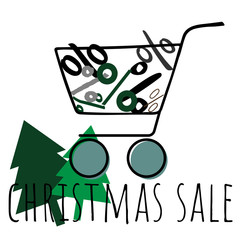 Cart shopping . Percents off discount. Christmas sale