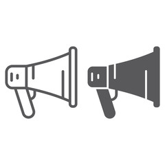 Promotion line and glyph icon, megaphone and communication, loudspeaker sign, vector graphics, a linear pattern on a white background.
