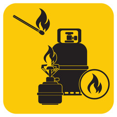 Camping stove with gas bottle icon vector