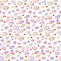 Seamless vector pattern, colorful sexy lips. Repeats texture of textile, wall, fabric, gift paper. Concept for Valentines Day.