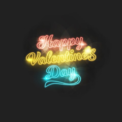Neon light Happy Valentine's Day, glowing lines, violet neon lights. Exclusive swatch color control. - Vector.