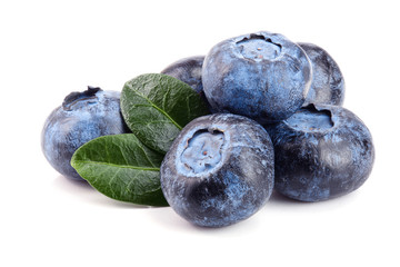 fresh blueberry with leaf isolated on white background