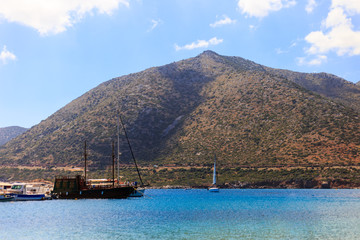 Tourist pirate ships in the port of Bali, Greece