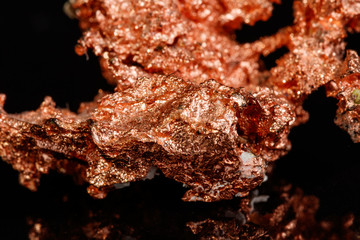 Macro mineral stone Copper on black background