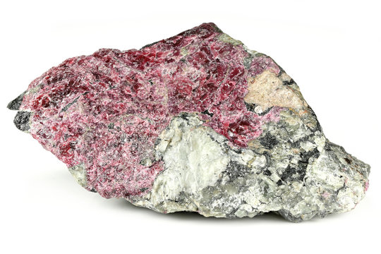 eudialyte in matrix from Kola Peninsula, Russia isolated on white background