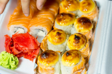 delicious sushi, traditional Japanese cuisine, delicious seafood, sushi restaurant concept