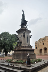 Santo Domingo, Dominican Republic. Famous Christopher Columbus statue   in Columbus Park. Travel, colonial.
