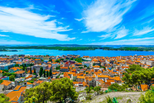 Sibenik cityscape. / Aerial view at Sibenik medieval cityscape in Croatia, Dalmatia region.