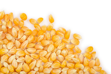 The corn seeds isolated on white background with copy space for your text. Top view. Flat lay