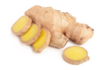 fresh Ginger root and slice isolated on white background