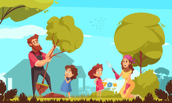 Family Gardening Illustration