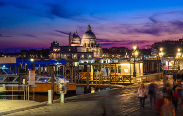 Fototapeta na wymiar Night view on Santa Maria della Salute basilica in Venice, Italy