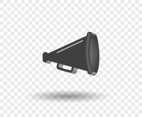 3D megaphone hailer, talking loudly to turn. Sound waves are directed. Vector design element, icon on isolated transparent background.