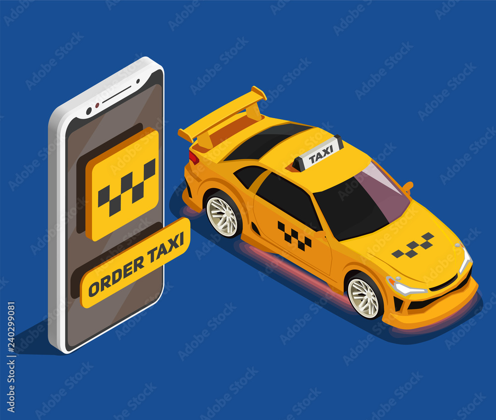 Wall mural order taxi isometric poster