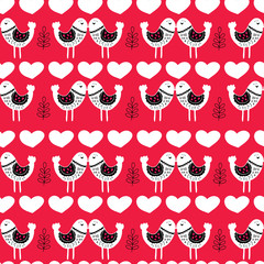 Red Scandinavian Love Birds Pattern Design. Perfect for fabric, wallpaper, stationery and scrapbooking projects and other crafts and digital work