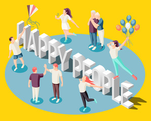Happy People Isometric Background 