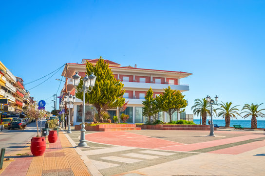 Beautiful Street In Paralia Katerini, Greece