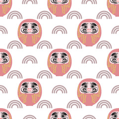 New Year seamless pattern. Daruma. Japanese doll.