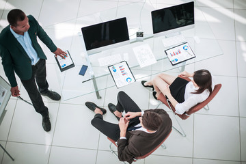 view from the top.business team in a modern office.