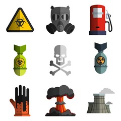 set of vector ecology icon nuclear and biological weapons