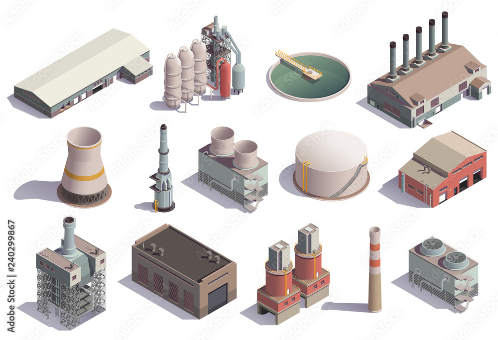 Poster Isolated Industrial Buildings Collection