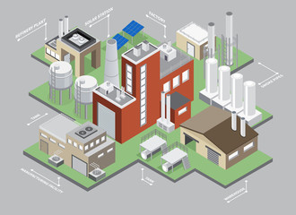 Industrial Buildings Isometric Infographic Set