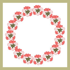 A floral round wreath of sweet trendy coral flowers such as poppies. For greeting card for 8th March or Valentine's Day, poster, t-shirt, pillow case, home decor. Frame of wild flowers.Vector