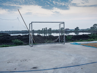 Abandoned soccer goal