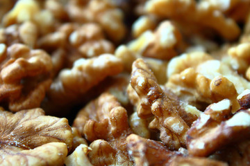 Fresh walnuts. Close-up. Background.