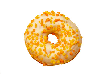 Obraz na płótnie Canvas Donuts with candied orange and lemon crusts. On white background, isolated.