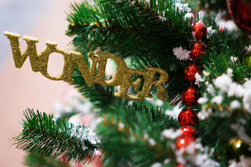 Decorated Chrismas Tree,Pine, New year 2019, chrismas lighs closeup