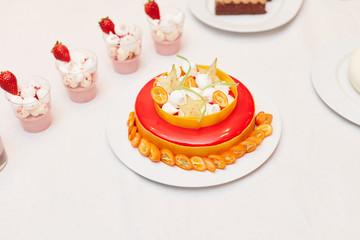 Desserts on a white background. Delicious cakes.
