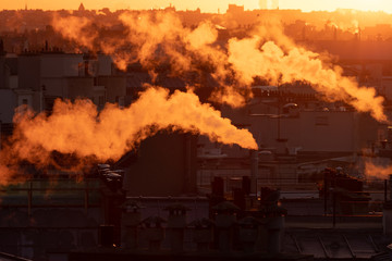 pollution ville environnement fumée chauffage énergie hiver consommation paris urbain soleil matin lever toit habitation zone urbaine