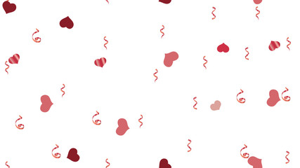 Romantic Pattern of Hearts and Serpentine. Scattered Red confetti. Vector Seamless Pattern on a White Background. The idea of packaging, textiles, wallpaper, banner, printing.