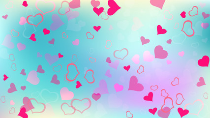 Red on Gradient fond Vector. The idea of wallpaper design, textiles, packaging, printing, holiday invitation for birthday. Red hearts of confetti are flying. Spring background.