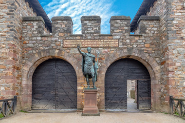 Statue of Antoninus Pius in front of the main gate of the Roman fort Saalburg near Frankfurt