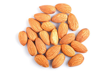 Pile of almonds isolated on white background.